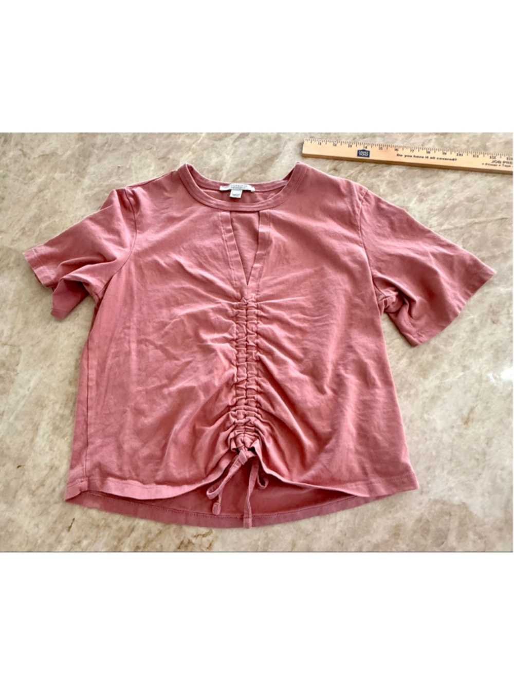 AllSaints Pink Short Sleeve Ruched adjustable drawstring Tee Size 10 cut out
